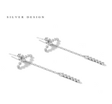 Sterling Silver Long Zircon Tassel Stud Earring