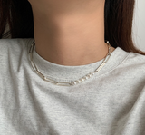 Simple Link Chain with Pearl Necklace