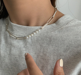 Simple Link Chain with Pearl Necklace