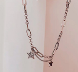 Sterling Silver Link Chain with Star Charms Choker Necklace